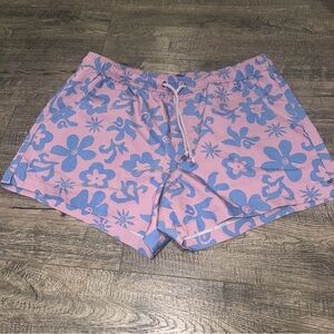 Toad&Co Women's Boundless Shorts Faded Lilac Aloha Print Pink Blue Large cotton